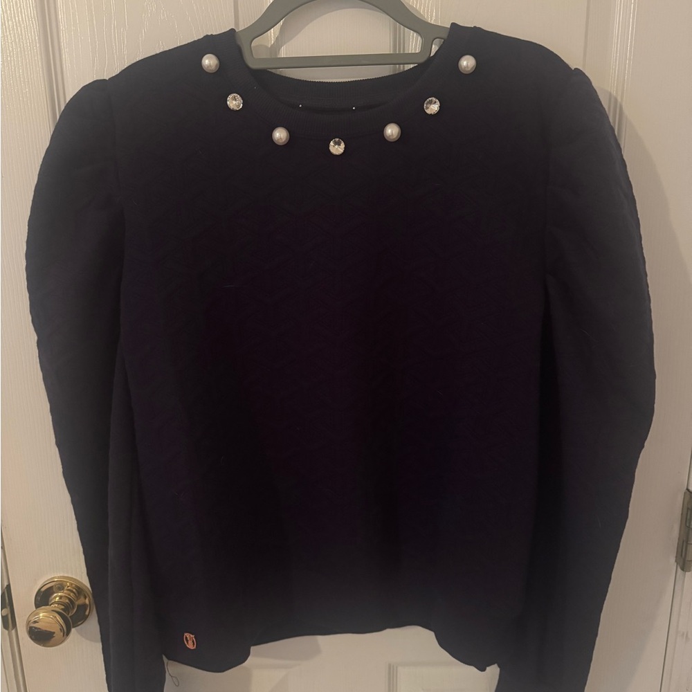 Simply Southern Navy Top with Pearl and Gem Accents